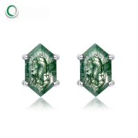 wholesale S925 Sterling Silver Cross-Border Thermally Harvested Geometric Moss Agate Statement Earrings for Women,-Green Moss 925 Silver