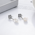 wholesale S925 Sterling Silver Retro Classical Style Openwork Auspicious Cloud Design Pearl Earrings, Unique and Stylish Niche Designer Jewelry-0-2