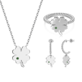 wholesale S925 Sterling Silver INS Style Four-Leaf Clover Earrings Necklace Ring Set for Women, Smooth Texture Fashionable Light Luxury-0-6