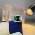 wholesale S925 Sterling Silver Wholesale Women's Emerald Cut Multicolor Gemstone Square Full Diamond Collarbone Necklace-0-2