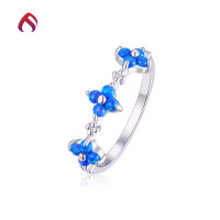 wholesale S925 Silver Ins Style Japanese Floral Round Composite Opal OPAL Ring Women's Blue Opal Light Luxury Jewelry Band-5A Blue No. 7
