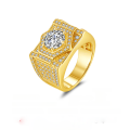 wholesale Gold-plated, fashionable and generous square 2-carat full diamond men's ring, internet-famous cluster set with sparkling starlight, trendy men's ring-0-1