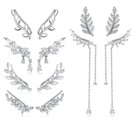 wholesale S925 Sterling Silver Leaf-shaped Ear Studs Inlaid with Zircon, Ins Light Luxury High-end Cross-border Pure Silver Earrings-White Gold-Ear Hook-2445 925 Silver
