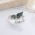 wholesale S925 Sterling Silver Rising Bamboo Knot Ring Holder with Green Drip Glue Butterfly Adjustable Ring, Fresh Forest Style-0-2