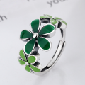 wholesale S925 Sterling Silver Korean Style Small Fresh Epoxy Green Flower Forest Series Creative Openable Ring-0-0