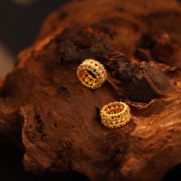 wholesale Gold-plated S925 ancient silver running ring inlaid with pearl and turquoise large-hole spacer beads running ring clasp bracelet DIY jewelry-Flower Pearl Running Ring