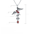 wholesale S925 Sterling Silver Dark Series Designer Necklace Pendant with Bat Design Inlaid with Natural Garnet-0-0