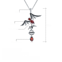 wholesale S925 Sterling Silver Dark Series Designer Necklace Pendant with Bat Design Inlaid with Natural Garnet-Natural garnet pendant (with silver chain)