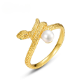 wholesale S925 Sterling Silver Gold-Plated Snake-Shaped Ring, Cute and Minimalist, European and American New Fashion Trend Pearl Ring for Wholesale-0-0