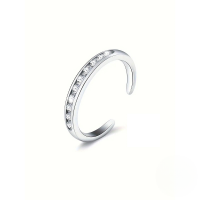 wholesale S925 Sterling Silver Adjustable Open Toe Ring With Zircons, Summer Beach Must-have Foot Jewelry-Platinum #7 925 silver
