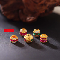 wholesale S925 Silver Plated Dragon Scale Zircon Bead DIY Accessories, Chinese Style Beaded Spacer Bracelet Necklace Ornament-Green zircon barrel beads