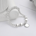 wholesale S925 Sterling Silver Square Piecework Circle Pendant Luck Bead Elastic Rope Bracelet Fashion Korean Style Women's Accessories-0-1