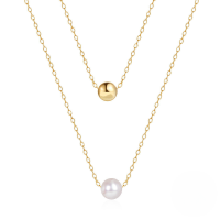 wholesale S925 Sterling Silver Double Layer Stacking Pearl Bead Collarbone Necklace,。-Gold 925 silver