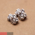 wholesale 999 Silver Matte Frosted Cartoon Pixiu Beads, Thai Silver Accessories DIY Handmade Red Cord Braided Bracelet Ornament-0-0