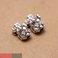wholesale 999 Silver Matte Frosted Cartoon Pixiu Beads, Thai Silver Accessories DIY Handmade Red Cord Braided Bracelet Ornament-One Pixiu (approximately 10*15 mm)