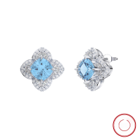 wholesale S925 Sterling Silver Cloud-Inspired Jewelry Earrings, Light Luxury Super Sparkling 5A Zircon Stud Earrings, Lucky Four-Leaf Clover Earrings, Elegant-Premium 5A aquamarine zircon, 4A white zircon &gt; 925 silver