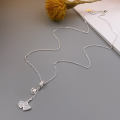 wholesale Silver S999 Maker's Ginkgo Leaf Diamond-Encrusted Tassel Necklace, Fashionable Niche Versatile Collarbone Chain New Birthday Gift-0-2