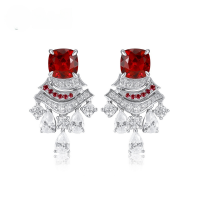 wholesale S925 Sterling Silver European and American New Stylish Personality Cultured Ruby Earrings Light Luxury Small Skirt Earrings Cross-border Hot Selling-Cultivated Ruby>925 Silver