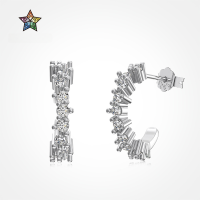 wholesale S925 Sterling Silver Light Luxury High-End C-Shaped Zircon Design Semi-Circle Earrings for Women, Exquisite and Versatile Ins Style Earrings-Platinum DY1D0383-SW-WH 925 Silver