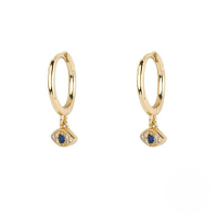 wholesale S925 Sterling Silver Trendy Retro Blue Evil Eye Ear Cuff Stud Earrings, Popular In Europe And America-Gold