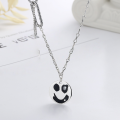 wholesale S925 Sterling Silver Korean-style Unique Clown Pattern Smiley Face Patch Chain with English Tag Trendy Necklace-0-0