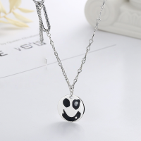 wholesale S925 Sterling Silver Korean-style Unique Clown Pattern Smiley Face Patch Chain with English Tag Trendy Necklace-YFL449/approx. 10.4g 925 silver