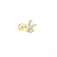 wholesale S925 Sterling Silver Geometric Irregular Zircon Cartilage Flat Head Spiral Ear Bone Stud-Single gold #4