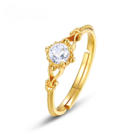 wholesale S925 Sterling Silver New Japanese Light Luxury Minimalist Vintage White Crystal Ring for Women Adjustable Wholesale from Manufacturer-10K gold + swimming paint Adjustable opening