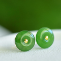 wholesale Low-key versatile 18K gold inlaid natural Hetian jadeite earrings with certificate, featuring a peace buckle jade ear ornament-0-0