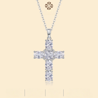 wholesale S925 Sterling Silver High-End Fashion Cross Necklace for Women, Versatile for Parties, Hot-Selling Overseas Moissanite Collarbone Chain-Moissanite