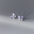 wholesale S925 Sterling Silver Purple Diamond Butterfly Earrings, Light Luxury Fashion Elegant Women's Ear Jewelry M03722-0-1