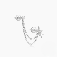 wholesale 925 Sterling Silver With Rhinestones, Star Chain Tassel Ear Clip, Ins。-Single platinum #5&gt;925 silver