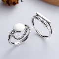 wholesale S925 Sterling Silver Ins Harajuku-Style Minimalist Design Round Smooth Surface Interlocking Chain Open-End Ring Unisex-0-0