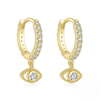 wholesale S925 Sterling Silver Classic Evil Eye Dangle Earrings With Crystal Accents-Gold-White Diamond 925 Silver
