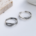 wholesale S925 Sterling Silver Harajuku Style Double-layer Cross Open Ring with Hui Character Pattern/Roman Numerals-0-0