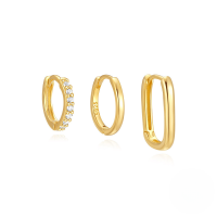 wholesale S925 Sterling Silver Marquise Zircon Inlaid Trendy Ear Cuff And Stud Set-Set of 3 - Gold#3 925 Silver