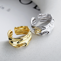 wholesale S925 Sterling Silver Irregular Small-Chic Style Hammered Textured Concave-Convex Wide Open Adjustable Ring, Trendy Euro-American Look-DJ1055/white gold about 4.3 grams opening adjustable