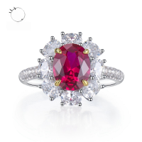 wholesale S925 silver retro oval pigeon egg-shaped simulated 2-carat gemstone red sunflower diamond ring for women-R113 Red Diamond>No. 6