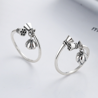 wholesale S925 Sterling Silver Retro Antique Thai Silver Ethnic Style Auspicious Lotus Pod Lotus Openable Ring for Women-YFJ314/B model is about 2.6 grams. The opening is adjustable.