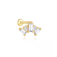 wholesale S925 Sterling Silver Irregular Butterfly Crown Inlaid Zircon Flat Head Threaded Ear Cartilage Stud, Popular In Europe And America For Its Elegant Temperament-Single gold #5