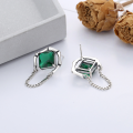 wholesale S925 Sterling Silver Retro Emerald-Cut Zircon Bamboo Knot Frame Design Chain Tassel Earrings for Women-0-1