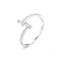 wholesale 925 Sterling Silver Letter Zircon Light Luxury Advanced Open Ring Ins Minimalist Style Versatile Fashion Exquisite Index Finger Ring-White gold Adjustable opening