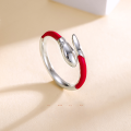 wholesale S925 Sterling Silver Snake Blessing Ring for Women, New Chinese Style Year of the Snake Red Zodiac Adjustable Index Finger Ring-0-0