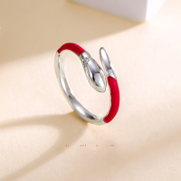 wholesale S925 Sterling Silver Snake Blessing Ring for Women, New Chinese Style Year of the Snake Red Zodiac Adjustable Index Finger Ring-Red polished snake ring/approx. 2.55g JZ016507 sterling silver