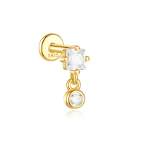 wholesale S925 Sterling Silver Marquise Geometric Ear Cartilage Stud With Zircon, Threaded Flat Top, And Fringe Tassel-Single gold #4