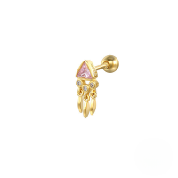 wholesale S925 Sterling Silver Mini Triangle Tassel Zircon Spiral Cartilage Stud Earrings, Creative And Versatile-Single gold-pink diamond