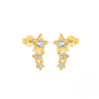 wholesale S925 Sterling Silver Double-layer Heart Earrings With Zircons, Butterfly, Pearl, And Petal Design-Gold#1 925 Silver