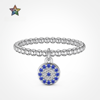 wholesale S925 Sterling Silver INS Style Women's Ring with Blue Disc Pendant Design, Light Luxury Advanced Sense Bead Ring-DY121009-SW-BA 6