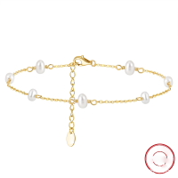 wholesale S925 Sterling Silver Cloud-Pull Jewelry, 13mm Natural Baroque Pearl Anklet, Factory Direct Wholesale-14K gold + natural freshwater pearls &gt; 925 silver