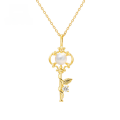 wholesale 10K Gold Japanese-style Natural Freshwater Pearl White Zircon Key Pendant, Gentle and Sophisticated-0-0